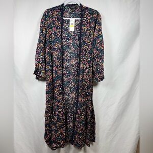 Jessica Simpson Acrylic Floral Open Front Cardigan W/Lace Trim M